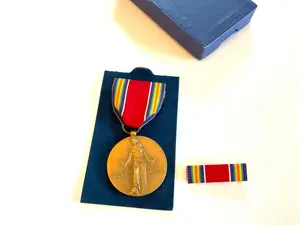 WWII Victory Medal with Original Dated Box and Ribbon Bar - 1941-1945