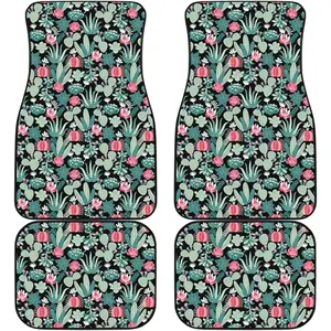Cute Cactus and Succulent Print Car Floor Mats - Front & Back Set | Fun Vehicle Accessories | Desert Theme Auto Decor | Unique Gift for Plant Lovers | Stylish Automotive Floor Protection ﻿