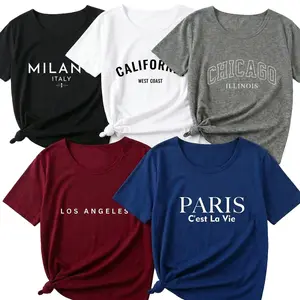 Graphic Tee 5 Pack Women City Travel Shirt Bundle Casual Front Tie Short Sleeve Top Set Trendy Vacation Outfit Cute Comfy Summer Clothes