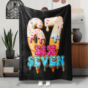 Soft Flannel Blanket, Fun 67 Six Seven Ice Cream Donut Print Warm Cozy Nap Throw, Durable Skin-Friendly All-Season Blanket, Perfect for Couch Bed Office Travel, Playful Kids Room & Bedroom Home Decor Accessories, Novelty Gift for Number & Dessert Lovers