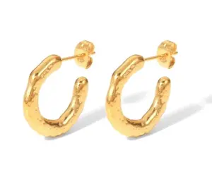 Stones Hoops ~ Hammered Gold Water Resistant Earrings by Salty Cali