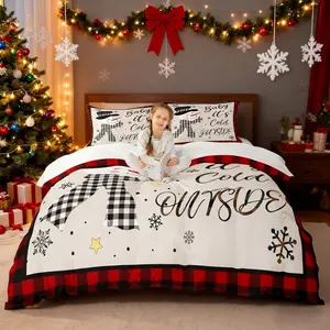Kids Christmas Snowman Duvet Cover Setsnowflake Winter Bedding Set,Girls Boys Adults Xmas Decor,Geometric Grids Lattices Patch Comforter Cover,Red Rustic Vintage Quilt Cover