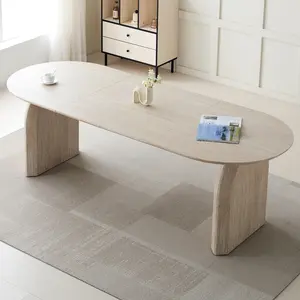 Wood Extendable Dining Table, Modern Oval Kitchen Table with Stylish Dual - Pillar Design, Perfect for Home Dining & Gathering, Multi-functional and Space-saving, Living Room and Dining Room