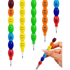 32 Pack Stackable Pencils, Mini Pencil Pre-sharpened Black Lead, Colorful Egg Shaped with Fun Faces Design