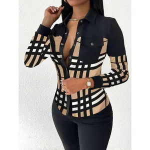 Women's casual plaid patchwork shirt, autumn, long-sleeve top autumn women's clothing