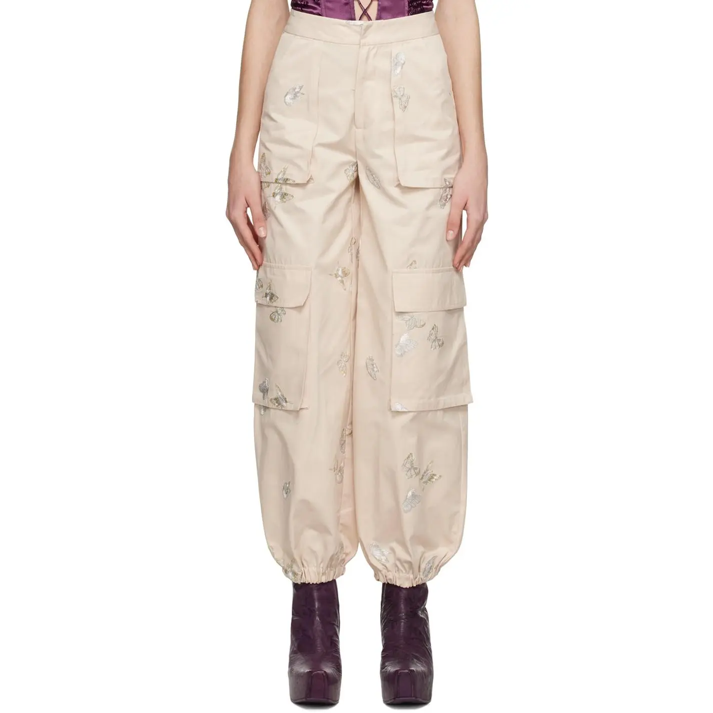 Butterfly Embroidery Cargo Pants
