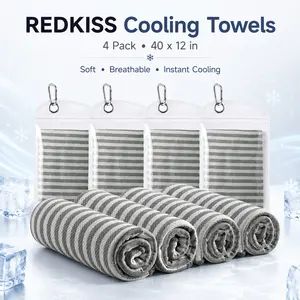 RDEKISS 4 Pack Cooling Towels (40"x12"), Soft Breathable Chilly Towel, Ice Towel, Microfiber Towel for Yoga, Sport, Running, Workout, Gym, Fitness, Workout & More Activities - Gray