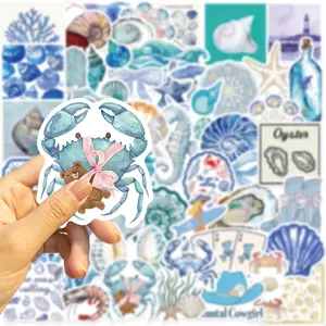 50 Cartoon Blue Ocean Animal Stickers, Perfect for Laptops, Water Bottles, Suitcases, DIY Gifts, Party Favors, Self-Adhesive Labels