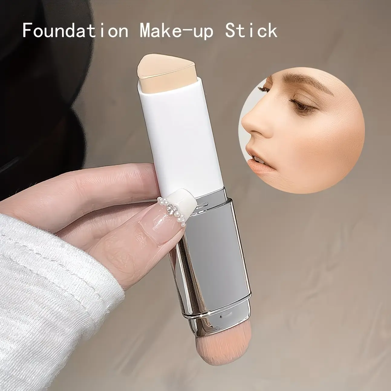 Natural-Finish Pore-Blurring, Powder-Free Foundation Stick with Applicator Brush
