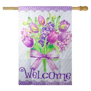 Northlight Welcome Purple Floral Bouquet HouseFlag 28" x 40"