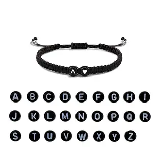 Initial Heart Braided Adjustable Bracelet, 26 Alphabet Letter Jewelry For Women Men Teens