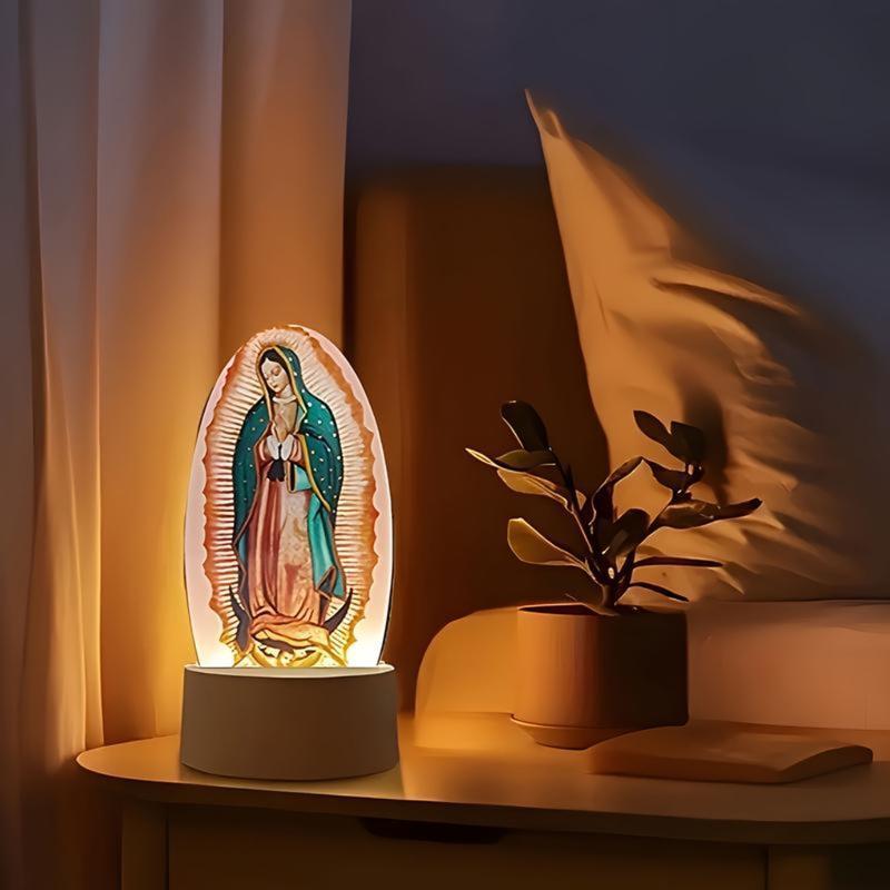 Aeropostale Vintage Guadalupe Night Light Oval Virgin Mary Statue LED Table Lamp Unique Artwork Compact Size Home & Holiday Decor