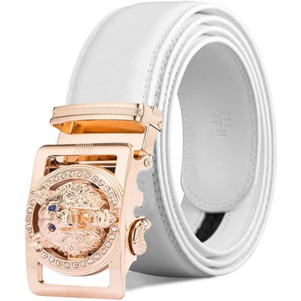 Luxury Men's Belts Red Leather   Buckle 1.38 inch Width  for Mens Dress Casual Adjustable Belt