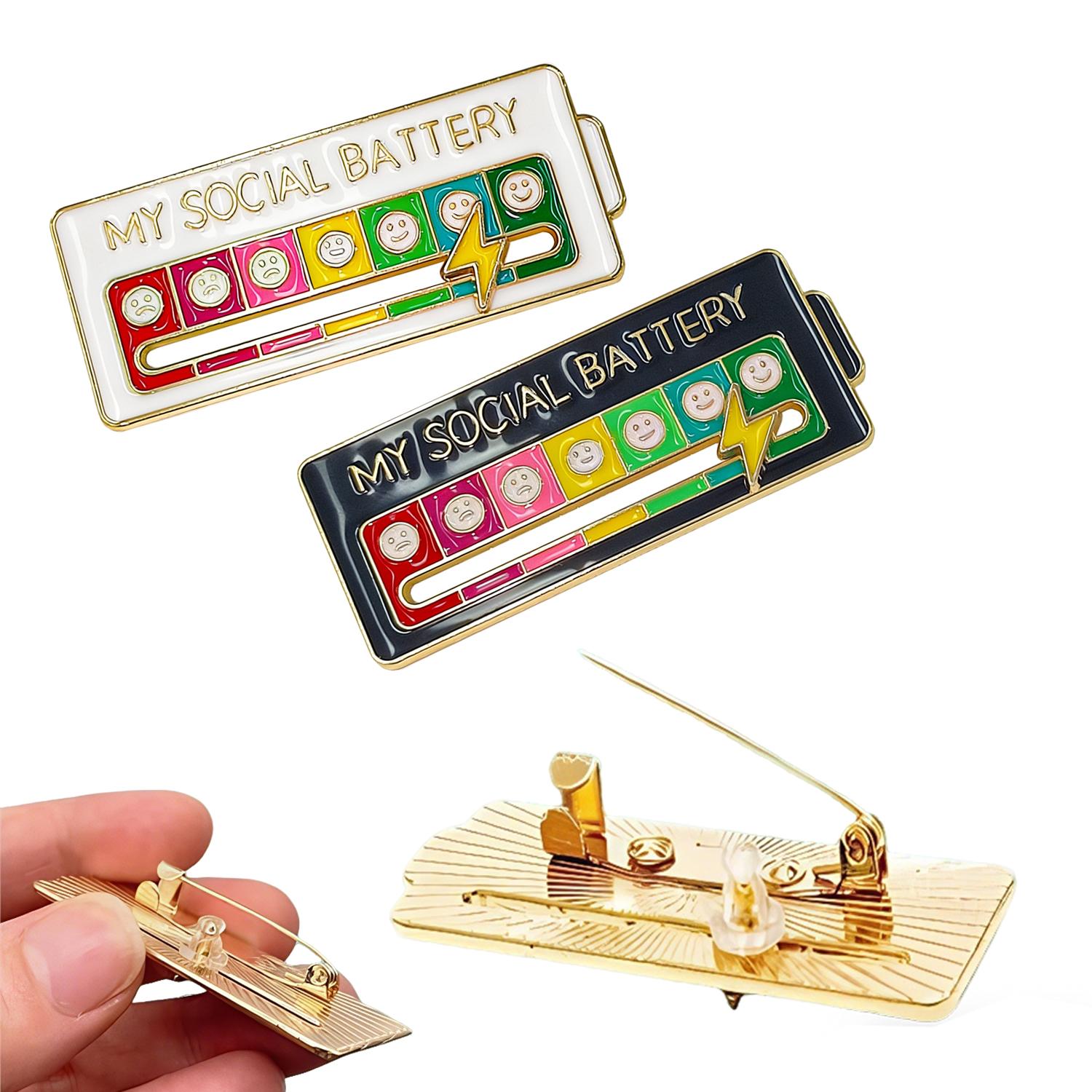 2 Pack Social Battery Slider Pin - Interactive Mood Pin for Introverts, Funny Social Battery Creative Badge for Jackets & Backpacks - Novelty Accessories & Cute Gifts for Friends, Her