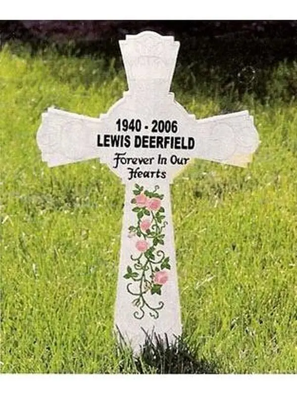 16.5" Roadside Memorial Remembrance Cross – White Sculpted Tribute with "Forever In Our Hearts" Inscription – Durable Outdoor Grave Marker