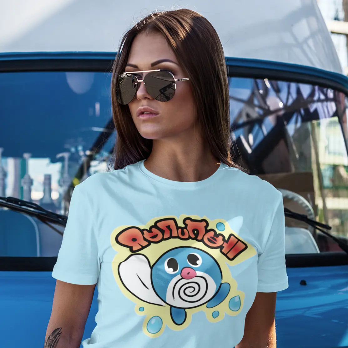 Pokemon Poliwag Graphic Shirt Cotton Fabric