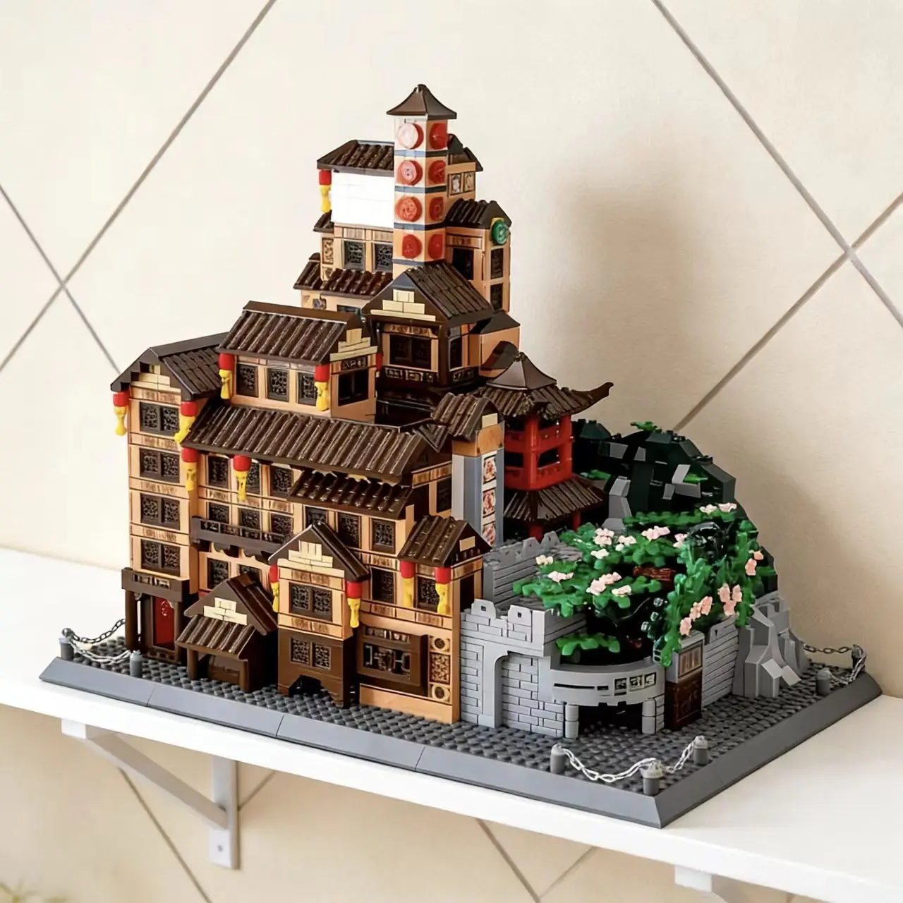 Famous Landscape Building Blocks, Hongya Cave Handmade Construction Toy, Abs Material, Mixed Color Puzzle Set, Educational Playset, Model Building Blocks