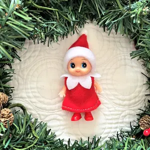 Red Baby Elf Wearing Dress, Toddler Elf, Christmas Elf Figurine