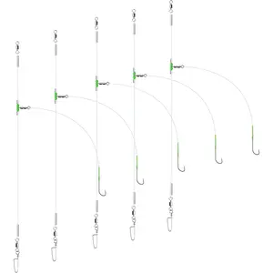 5 count Sea Fishing Rigs, Deep Drop Snapper , Bottom Fishing Rigs,  Pre Tie Flapper  Aberdeen Hook Sizes 1, 2/0 for Beach Casting Shore Flounder, Whiting, Bass, Plaice