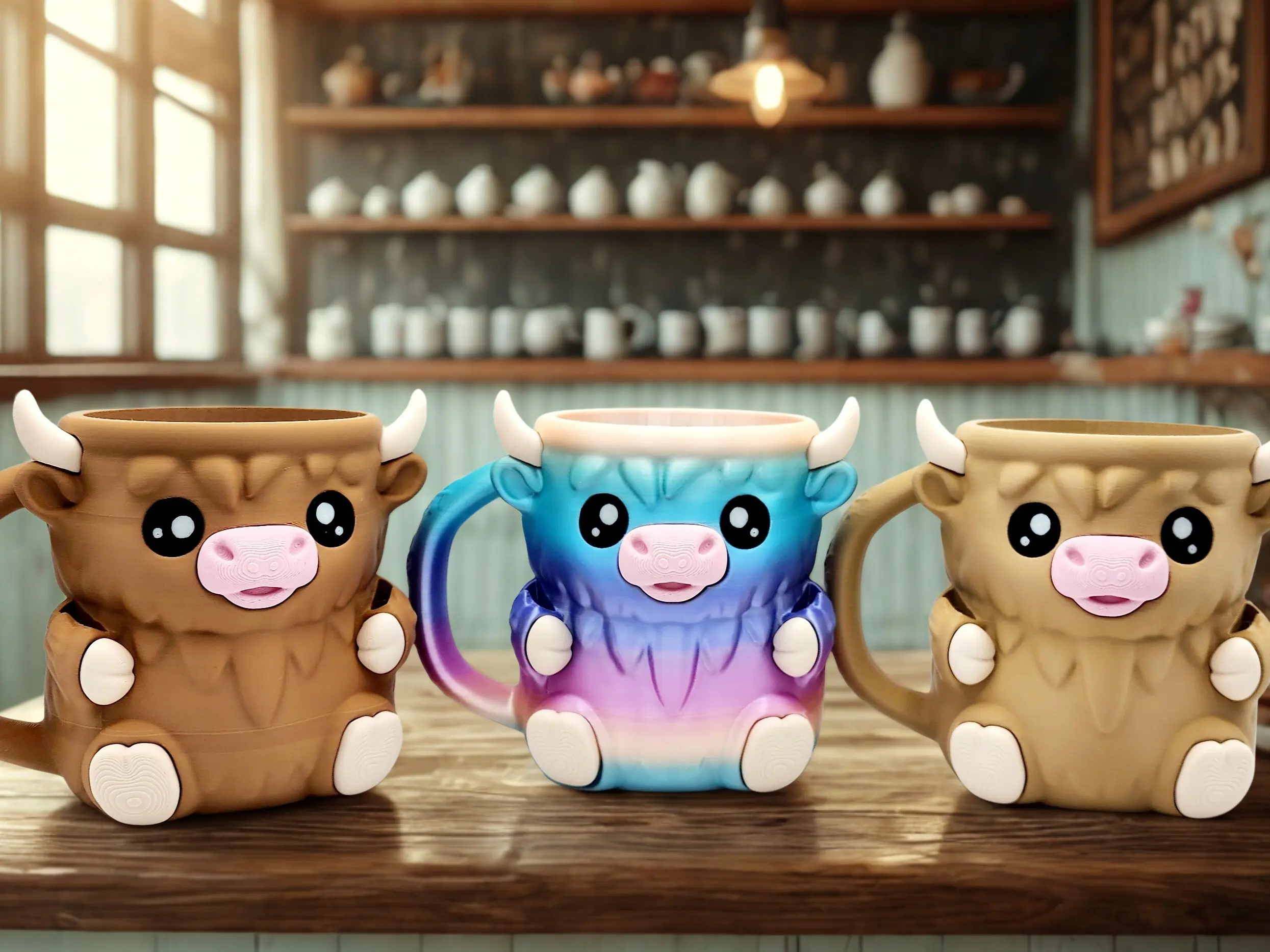 Weifair3D Ferdinand The Highland Cow 3D Printed Ceramic Ice Cream Caddy - 16oz, Hidden Snack Drawer, 2-Spoon Hooves, Pull-Tail Treats, Warm Hand Grip, Washable Reusable Novelty Coffee Mug Holder for Pints Drinkware Tumblers