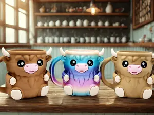 Weifair3D Ferdinand The Highland Cow 3D Printed Ice Cream Caddy / Holder with Hidden Snack Drawer & Comfortable Grip for Pints Drinkware Mug Tumbler Cup Washable Reusable Ceramic Coffee Latte