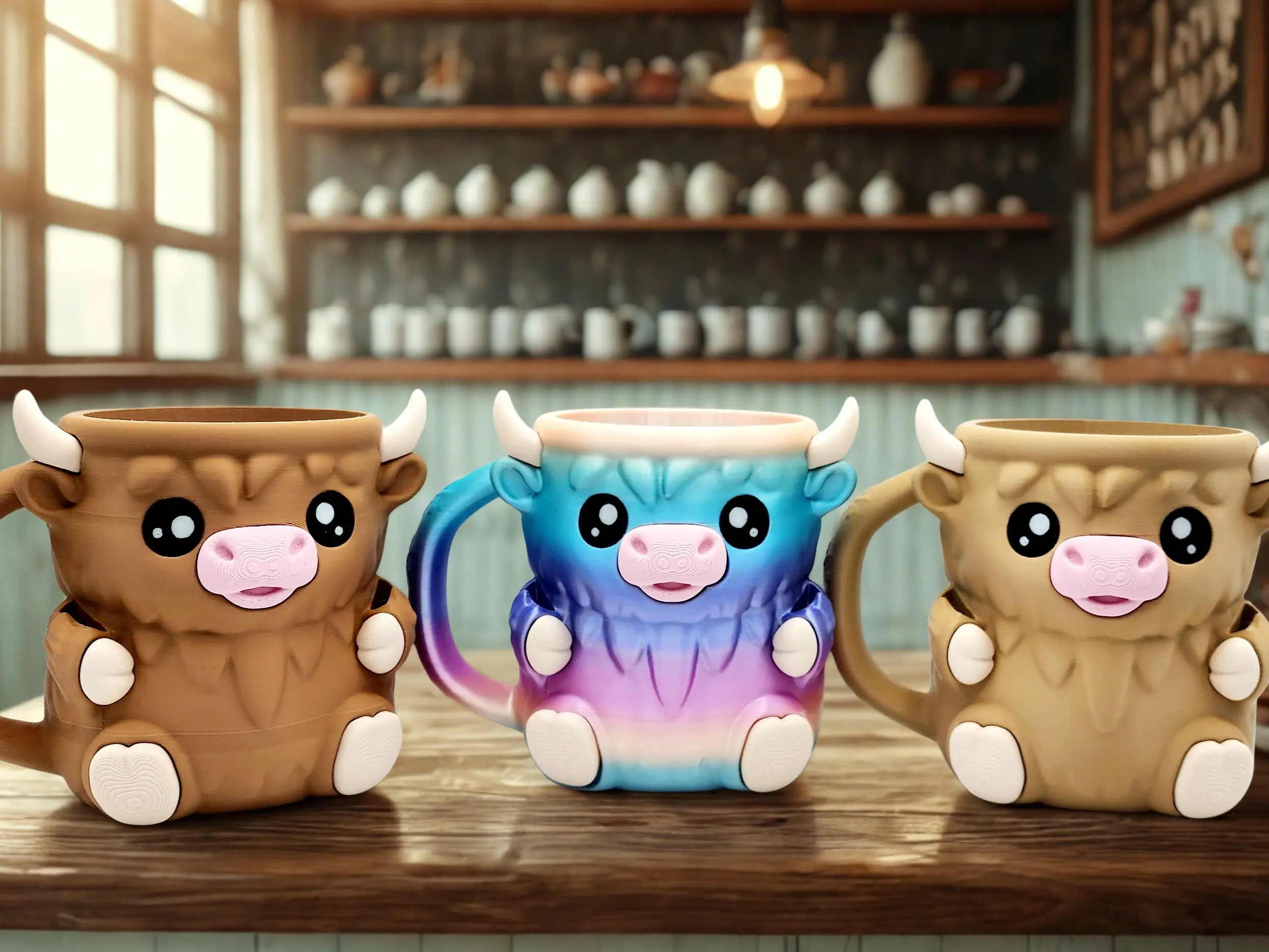 Weifair3D Ferdinand The Highland Cow 3D Printed Ice Cream Caddy / Holder with Hidden Snack Drawer & Comfortable Grip for Pints Drinkware Mug Tumbler C