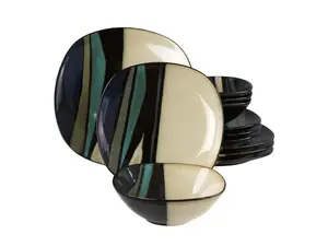 Hometrends Althea 12 Piece Soft Square Stoneware Dinnerware Set in Teal