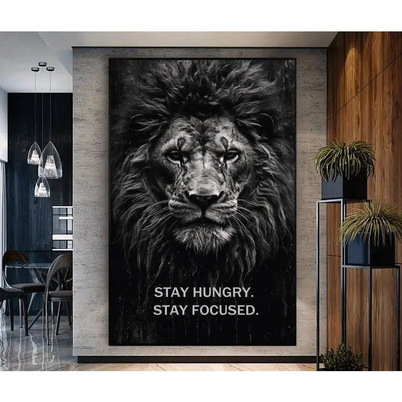 Lion Motivational Digital Print, Lion, Lion Wall Art, Motivational Poster, Black and White, Lion Painting, Digital Print, Motivational Art