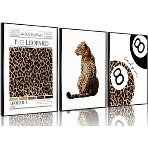 Set of 3 Trendy Leopard Wall Art Funky Lucky 8 Ball Posters Prints Preppy Room Aesthetic Cheetah Wall Decor Pictures for Girls Bedroom Apartment Dorm Unframed 12x16in