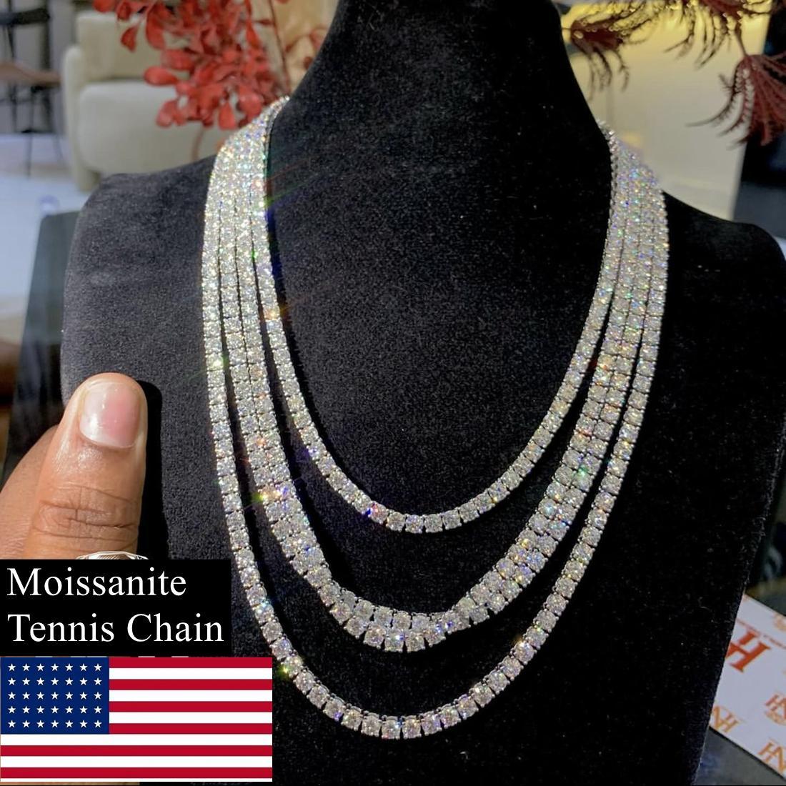 Meisidian Iced Out Moissanite Diamond   Sterling Silver Plated Gold 2mm 3mm 4m 5mm Tennis Chain Necklace