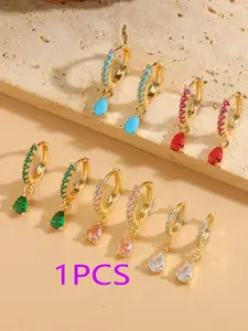 Elegant Colorful Zircon Decorated Hoop Earrings, Zircon Inlaid Statement Hoops Earrings, Fashionable Earrings for Women for Party, Daily Clothing Decor, Trendy All-match & Exquisite Jewelry for Birthday Gift