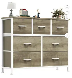 Chest of Drawers with 7 Fabric Drawers, Drawer Cabinet, Organization Furniture for Kitchen, Office, Hallway, Oak