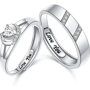 Couple's ring, 925 sterling silver couple's promise ring, romantic love couple's jewelry gift, adjustable engagement wedding ring, couple's gift, holiday gift, anniversary gift
