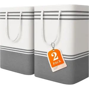 2 Pack Large Laundry Baskets, Laundry Hampers, Freestanding Waterproof Collapsible Clothes Bags with Reinforced Handles - Foldable Dirty Clothes Basket for Dorm, Bathroom, Room (Grey/75L)