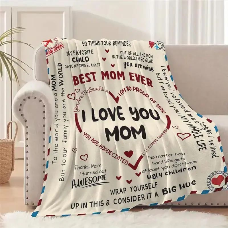 Letter-Shaped 100% Polyester Flannel Blanket for Mom - Soft, Comfortable, All Seasons, Excellent Warmth - Temperature-Regulating Shawl for Home Office, Travel Use