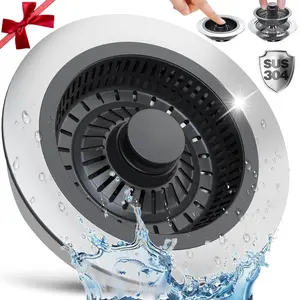 Kitchen Sink Drain Strainer, Sink Stopper, Drain Protector, Kitchen Drain Plug & Sink Installation Parts with Anti-Clogging Basket, Fit US Standard 3-1/2'' Sink Drain Hole