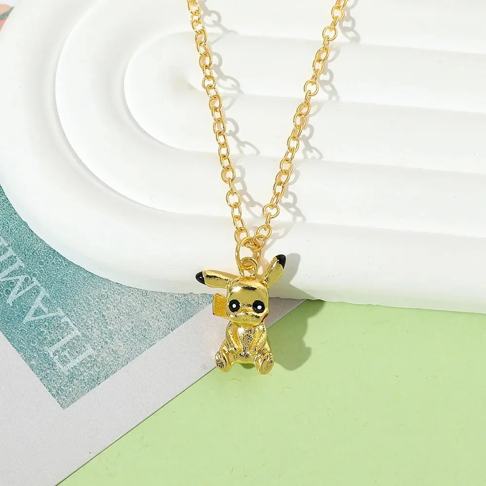 Cute Pikachu Necklace Cartoon Anime Gold Color Solid Pendant Clavicle Chain for Boys & Girls - Anime Themed Toy Gift
