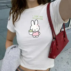 Y2K I Love You So Matcha Miffy Baby Tee - Coquette Aesthetic Top, Kawaii Bunny Shirt, Vintage Style Crop, Cool Girls Drink Matcha Shirt