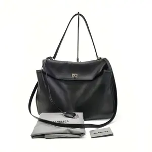 Pre-owned Balenciaga Calfskin Shoulder Bags Rodeo Large Black CPU1206