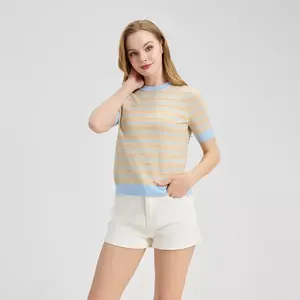 Women's Short Sleeve Crewneck Pullover Sweater - Universal Thread Blue Striped M