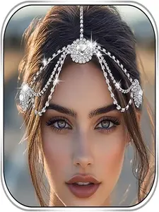 Crystal Headband Jewelry, Retro Rhinestone Accessory, Silver Color, Adjustable, Fashionable Hair Band for Weddings, Casual Wear, Bridal Hairpiece, Wedding Hair Accessories