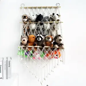 【Christmas Gift】Stuffed Animal Storage Organizers Toy Hammock Corner Hanging Net Stuffy Animal Hammock Macrame Toy Display Plush Toy Holder Wall  Kid Bedroom Decor Nursery Playroom Organizer V-Cut Fringe-B