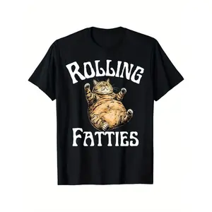 Retro Rolling Fatties Cat Funny Fat Kitten For Cat Lover T-Shirt, Suitable for Mens & Womens Outdoor T-Shirt, 100%cotton, S-XXXL y2k  outfits  men time  tee  shirt  backwards Graphic Concert demon slayer graphic tee t shirt for men Vintage Casual
