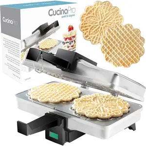 CucinaPro Pizzelle Maker- Polished Electric Baker Press Makes Two 5-Inch Cookies at Once- Recipe Guide Included- Italian Waffle Dessert Treat Making