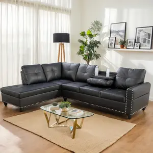 Modular sectional sofa, classic and simple L-shaped sofa, high-density foam and plush cotton backrest, scratch resistant and breathable interior, solid wood frame, high elastic spring system, suitable for apartment, living room, office and other scenes