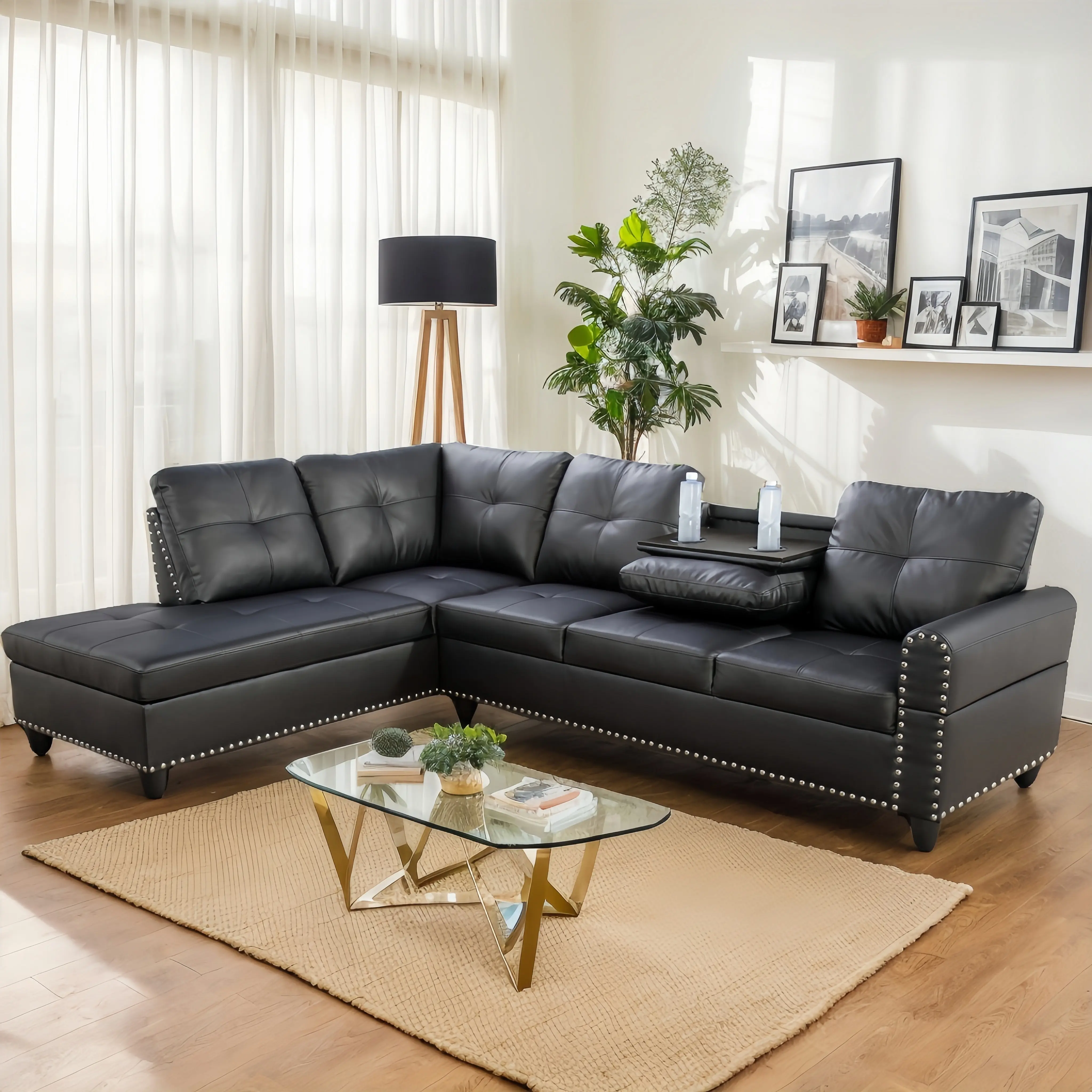 Modular sectional sofa, classic and simple L-shaped sofa, high-density foam and plush cotton backrest, scratch resistant and breathable interior, solid wood frame, high elastic spring system, suitable for apartment, living room, office and other scenes