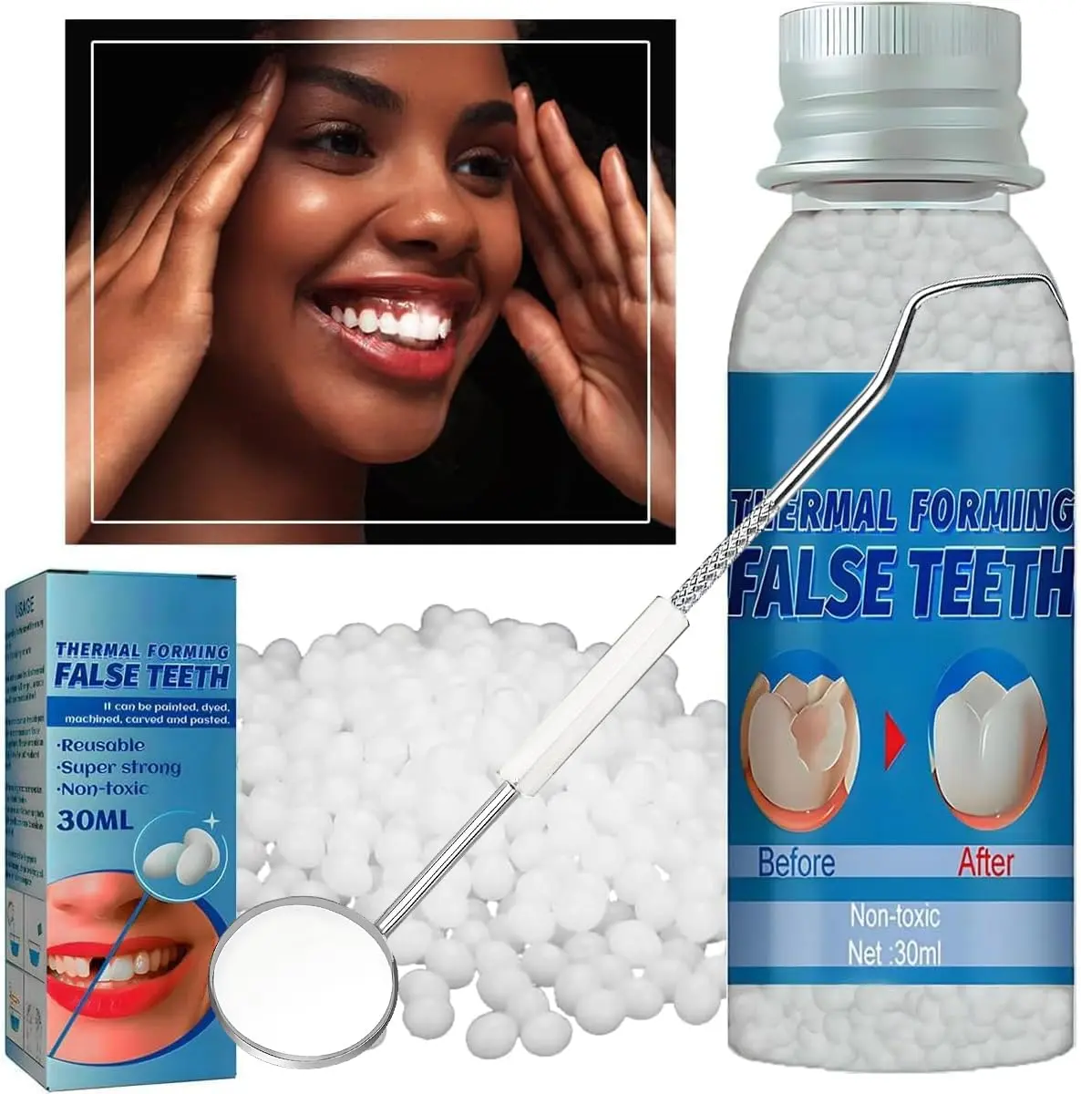 Tooth Repair Kit - Teeth Replacement Kit for Temporary Restoration of Missing & Broken Teeth Replacement Dentures, DIY Heat Fit Beads, Gift Ideas, Teeth Fixing juicer manual juice beverage accessory complete weight body