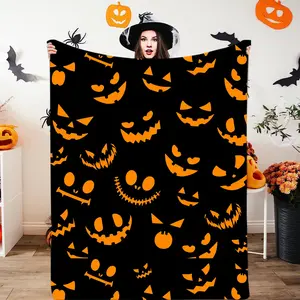 Halloween Throw Blanket, Black Ghost Blanket, Halloween Decorations Flannel Blanket Throw for Bed Sofa and Couch, Fluffy, Plush, Soft, Cozy, Warm Blankets (Black, 50x60 inches)