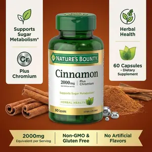 Nature's Bounty Edible Cinnamon Plus Chromium Natural Diet Healthcare Capsules - 60-Count Herbal Nutritional Supplement