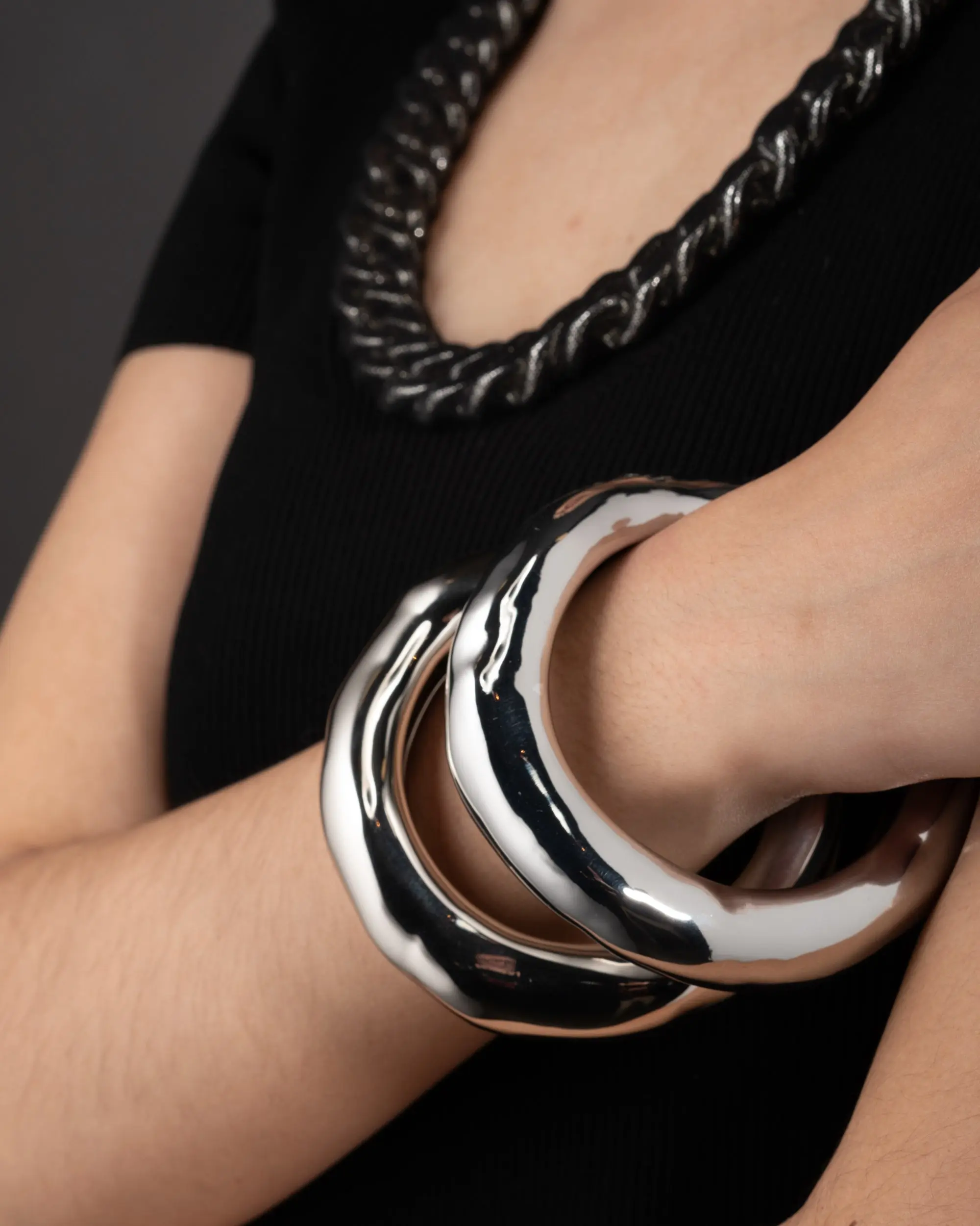 Large Molten Bangle Bracelet - Silver